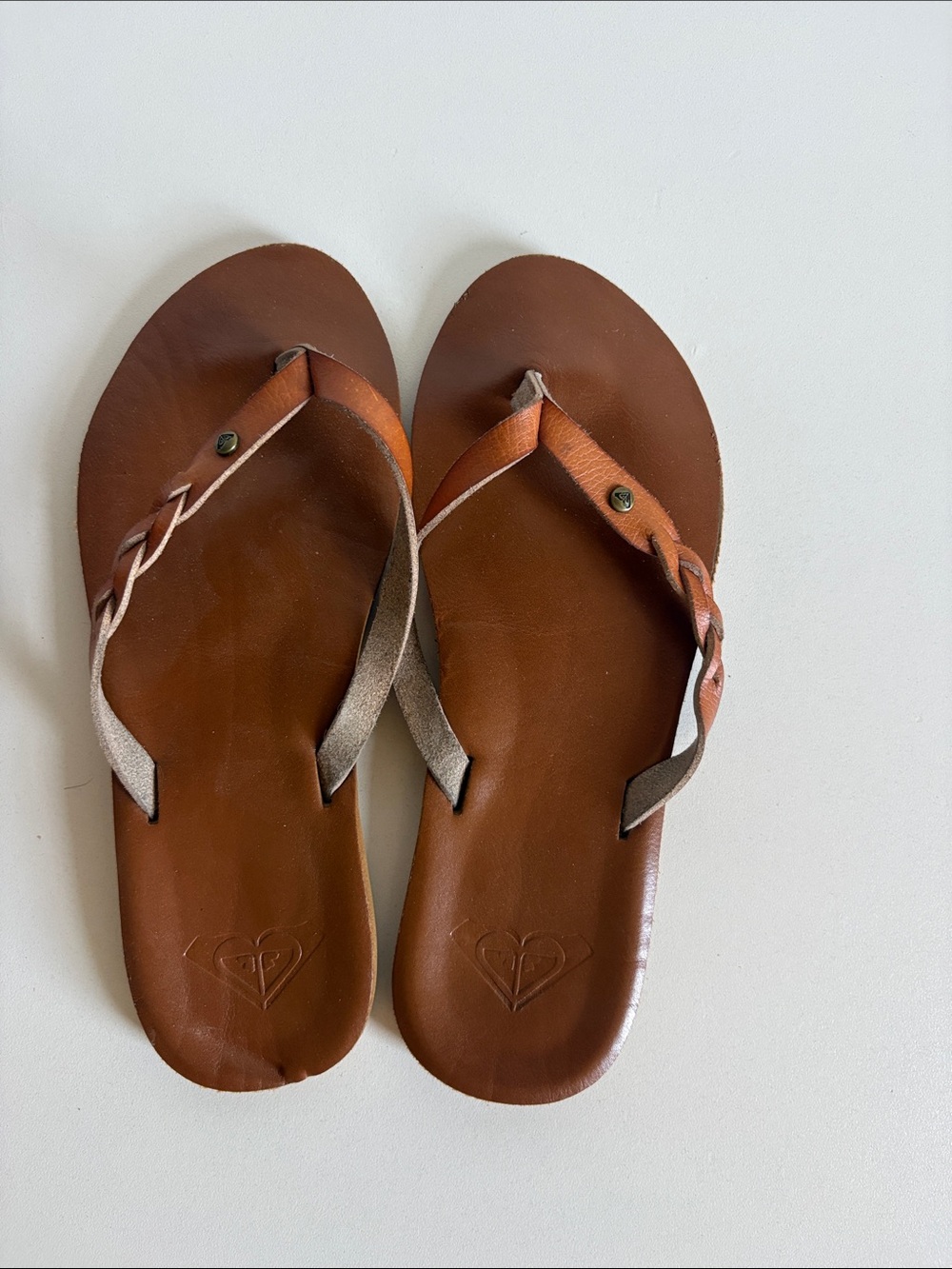 Roxy Brown Braided-Strap Flip Flop Sandals